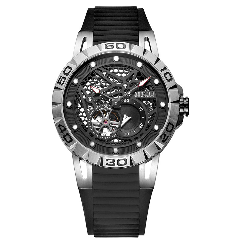 Baogela New Top Brand Luxury Men \\\\ \'S Watches Skeleton 자동 기계식 남성 방수 손목 시계 6772 Black