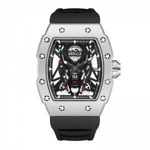 Baogela Silver Black Sport Quartz 남성용 Tonneau 다이얼 아날로그 방수 손목 시계 실리콘 스트랩 Luminous Hands 4145