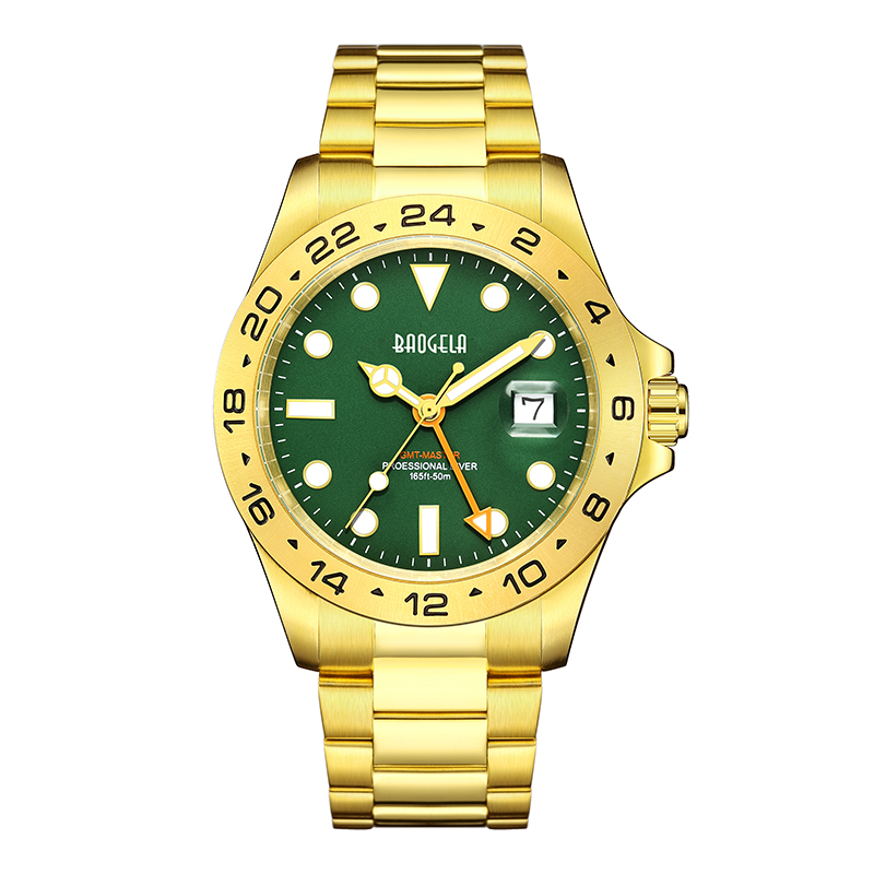 Baogela New Men Luxury Watch 304 스테인레스 스틸 광장 다이얼 50m 다이빙 패션 커플 스포츠 시계 손목 시계 골드 녹색 22806